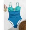 imageEomenie One Piece Swimsuit for Women Tummy Control Ruched Bathing Suit Cutout U Wire Swim SuitsBlue Block