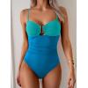 imageEomenie One Piece Swimsuit for Women Tummy Control Ruched Bathing Suit Cutout U Wire Swim SuitsBlue Block