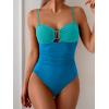 imageEomenie One Piece Swimsuit for Women Tummy Control Ruched Bathing Suit Cutout U Wire Swim SuitsBlue Block