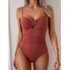 imageEomenie One Piece Swimsuit for Women Tummy Control Ruched Bathing Suit Cutout U Wire Swim SuitsBrick Red