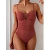 imageEomenie One Piece Swimsuit for Women Tummy Control Ruched Bathing Suit Cutout U Wire Swim SuitsBrick Red