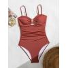 imageEomenie One Piece Swimsuit for Women Tummy Control Ruched Bathing Suit Cutout U Wire Swim SuitsBrick Red