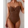 imageEomenie One Piece Swimsuit for Women Tummy Control Ruched Bathing Suit Cutout U Wire Swim SuitsBrown