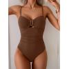 imageEomenie One Piece Swimsuit for Women Tummy Control Ruched Bathing Suit Cutout U Wire Swim SuitsBrown