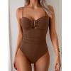 imageEomenie One Piece Swimsuit for Women Tummy Control Ruched Bathing Suit Cutout U Wire Swim SuitsBrown