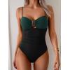 imageEomenie One Piece Swimsuit for Women Tummy Control Ruched Bathing Suit Cutout U Wire Swim SuitsDark Green Black