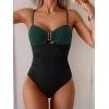 imageEomenie One Piece Swimsuit for Women Tummy Control Ruched Bathing Suit Cutout U Wire Swim SuitsDark Green Black