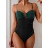 imageEomenie One Piece Swimsuit for Women Tummy Control Ruched Bathing Suit Cutout U Wire Swim SuitsDark Green Black