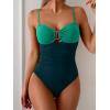 imageEomenie One Piece Swimsuit for Women Tummy Control Ruched Bathing Suit Cutout U Wire Swim SuitsGreen Block