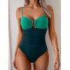 imageEomenie One Piece Swimsuit for Women Tummy Control Ruched Bathing Suit Cutout U Wire Swim SuitsGreen Block