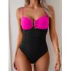 imageEomenie One Piece Swimsuit for Women Tummy Control Ruched Bathing Suit Cutout U Wire Swim SuitsHot Pink Black