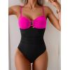 imageEomenie One Piece Swimsuit for Women Tummy Control Ruched Bathing Suit Cutout U Wire Swim SuitsHot Pink Black