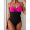 imageEomenie One Piece Swimsuit for Women Tummy Control Ruched Bathing Suit Cutout U Wire Swim SuitsHot Pink Black