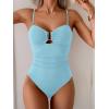 imageEomenie One Piece Swimsuit for Women Tummy Control Ruched Bathing Suit Cutout U Wire Swim SuitsLight Blue