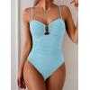 imageEomenie One Piece Swimsuit for Women Tummy Control Ruched Bathing Suit Cutout U Wire Swim SuitsLight Blue