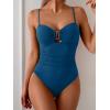 imageEomenie One Piece Swimsuit for Women Tummy Control Ruched Bathing Suit Cutout U Wire Swim SuitsPeacock Blue