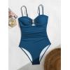 imageEomenie One Piece Swimsuit for Women Tummy Control Ruched Bathing Suit Cutout U Wire Swim SuitsPeacock Blue