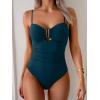 imageEomenie One Piece Swimsuit for Women Tummy Control Ruched Bathing Suit Cutout U Wire Swim SuitsPeacock Green