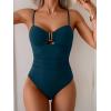 imageEomenie One Piece Swimsuit for Women Tummy Control Ruched Bathing Suit Cutout U Wire Swim SuitsPeacock Green