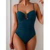 imageEomenie One Piece Swimsuit for Women Tummy Control Ruched Bathing Suit Cutout U Wire Swim SuitsPeacock Green