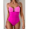 imageEomenie One Piece Swimsuit for Women Tummy Control Ruched Bathing Suit Cutout U Wire Swim SuitsPink Block