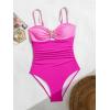 imageEomenie One Piece Swimsuit for Women Tummy Control Ruched Bathing Suit Cutout U Wire Swim SuitsPink Block
