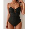 imageEomenie One Piece Swimsuit for Women Tummy Control Ruched Bathing Suit Cutout U Wire Swim SuitsRibbed  Black