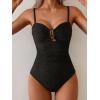 imageEomenie One Piece Swimsuit for Women Tummy Control Ruched Bathing Suit Cutout U Wire Swim SuitsRibbed  Black