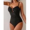 imageEomenie One Piece Swimsuit for Women Tummy Control Ruched Bathing Suit Cutout U Wire Swim SuitsRibbed  Black