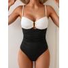 imageEomenie One Piece Swimsuit for Women Tummy Control Ruched Bathing Suit Cutout U Wire Swim SuitsRibbed  Black White