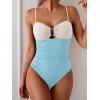 imageEomenie One Piece Swimsuit for Women Tummy Control Ruched Bathing Suit Cutout U Wire Swim SuitsWhite Blue
