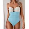imageEomenie One Piece Swimsuit for Women Tummy Control Ruched Bathing Suit Cutout U Wire Swim SuitsWhite Blue