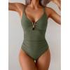 imageEomenie One Piece Swimsuit for Women Tummy Control Ruched Bathing Suit V Wire Neck Slimming Swim SuitsArmy Green