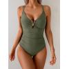 imageEomenie One Piece Swimsuit for Women Tummy Control Ruched Bathing Suit V Wire Neck Slimming Swim SuitsArmy Green