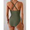 imageEomenie One Piece Swimsuit for Women Tummy Control Ruched Bathing Suit V Wire Neck Slimming Swim SuitsArmy Green