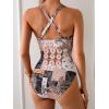imageEomenie One Piece Swimsuit for Women Tummy Control Ruched Bathing Suit V Wire Neck Slimming Swim SuitsBlack Gold Print