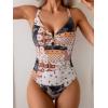 imageEomenie One Piece Swimsuit for Women Tummy Control Ruched Bathing Suit V Wire Neck Slimming Swim SuitsBlack Gold Print