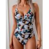 imageEomenie One Piece Swimsuit for Women Tummy Control Ruched Bathing Suit V Wire Neck Slimming Swim SuitsBlack Green Print