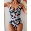imageEomenie One Piece Swimsuit for Women Tummy Control Ruched Bathing Suit V Wire Neck Slimming Swim SuitsBlack Green Print