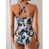 imageEomenie One Piece Swimsuit for Women Tummy Control Ruched Bathing Suit V Wire Neck Slimming Swim SuitsBlack Green Print