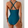 imageEomenie One Piece Swimsuit for Women Tummy Control Ruched Bathing Suit V Wire Neck Slimming Swim SuitsBlue