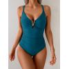 imageEomenie One Piece Swimsuit for Women Tummy Control Ruched Bathing Suit V Wire Neck Slimming Swim SuitsBlue