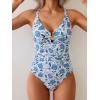 imageEomenie One Piece Swimsuit for Women Tummy Control Ruched Bathing Suit V Wire Neck Slimming Swim SuitsBlue Floral