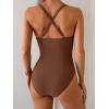 imageEomenie One Piece Swimsuit for Women Tummy Control Ruched Bathing Suit V Wire Neck Slimming Swim SuitsBrown