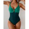 imageEomenie One Piece Swimsuit for Women Tummy Control Ruched Bathing Suit V Wire Neck Slimming Swim SuitsGreen Color Block