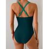 imageEomenie One Piece Swimsuit for Women Tummy Control Ruched Bathing Suit V Wire Neck Slimming Swim SuitsGreen Color Block