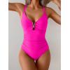 imageEomenie One Piece Swimsuit for Women Tummy Control Ruched Bathing Suit V Wire Neck Slimming Swim SuitsHot Pink