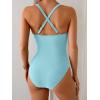 imageEomenie One Piece Swimsuit for Women Tummy Control Ruched Bathing Suit V Wire Neck Slimming Swim SuitsLight Blue