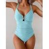 imageEomenie One Piece Swimsuit for Women Tummy Control Ruched Bathing Suit V Wire Neck Slimming Swim SuitsLight Blue