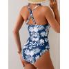 imageEomenie One Piece Swimsuit for Women Tummy Control Ruched Bathing Suit V Wire Neck Slimming Swim SuitsNavy Blue Leaf
